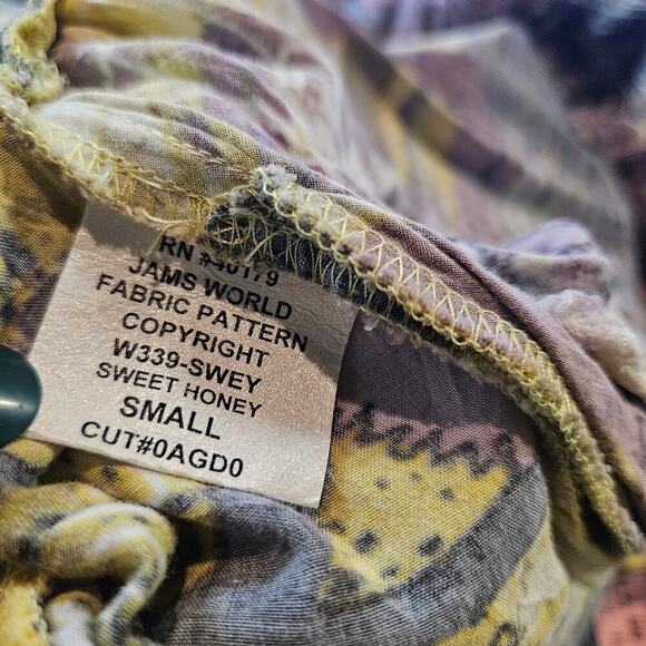 Jams World‎ Short Cap Sleeve Dress S Sweet Honey Abstract Yellow Print V-Neck - Picture 8 of 9
